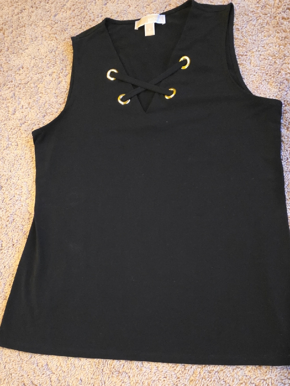 Michael Kors Black Lace-Up V-Neck Sleeveless Tank
